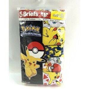 Pokémon Pikachu Boys 5 Pack 100% Cotton Character Print Briefs Size 8